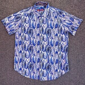 Robert Graham Shirt Mens Small Blue Tropical Short Sleeve Button Casual Vacation